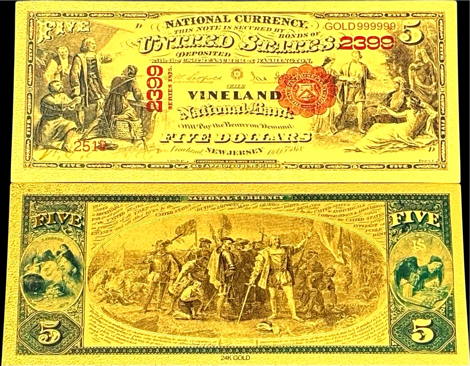 LOT X 5 1875 $5 BILL US BANKNOTES IN PROTECTIVE SLEEVE W COA 99.9% 24K GOLD - Image 4 of 4