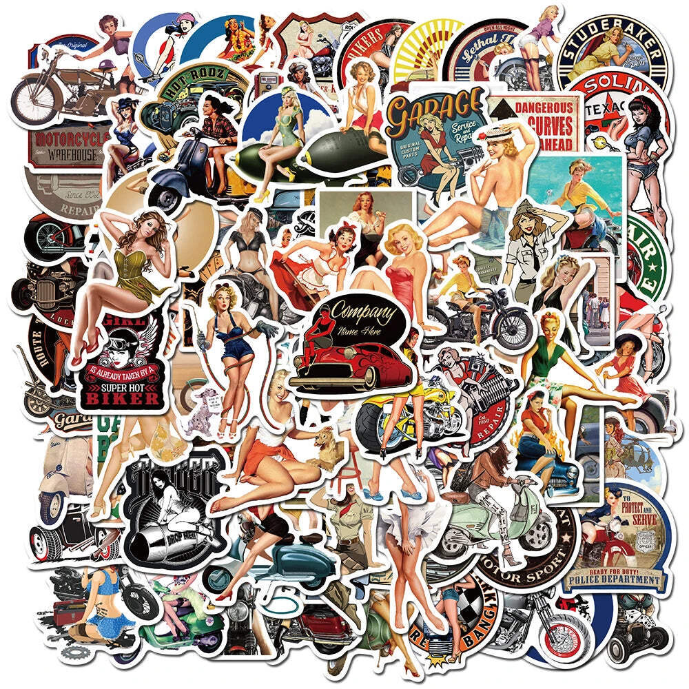 10/30/50/100pcs Retro Poster Motorcycle Girl Personality Sticker for Laptop Moto