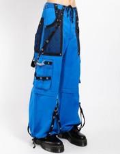 Fashion Gothic Blue Cotton and Black Straps Zip Metal Chain EMO Pants Trouser