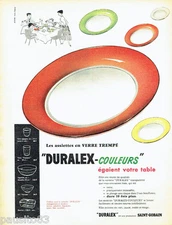 PUBLICITE ADVERTISING 026  1956  Duralex Saint-Gobain  assiettes couleurs