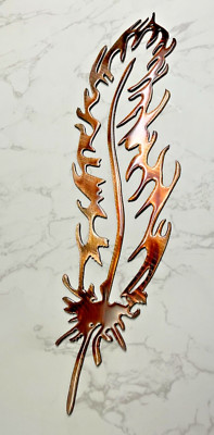 Fancy Feather - Metal Wall Art - Copper and Bronzed Plated 16'' x 4''