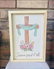Primitives By Kathy "Jesus Paid It All" Shelf Inset Box Sign NEW