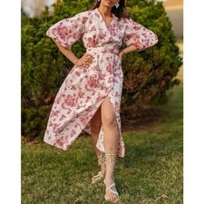 Banana Republic Puff Sleeve Shirtdress Floral Belted Midi Maxi, Size M Tall