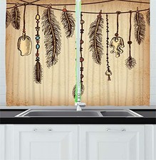 Tribal Kitchen Curtains, Bohemian Hair 55"W x 39"L Pack of 2 Brown