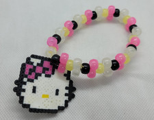Handmade Rave Kandi  Bracelet Cuff  Hello Kitty Perler Charm