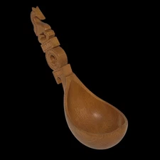 Vintage Volga Russian Hand Carved Oak Wood Folk Art Horse Sauna Viking Ladle Ex