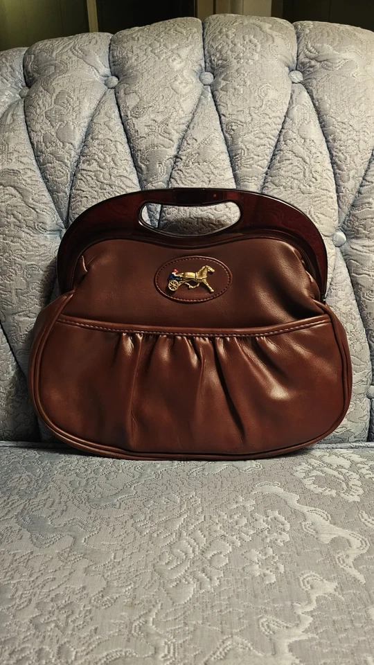 RARE Vintage Very Unique Mr Ralph Burgundy Vinyl Purse Red Plastic Handle - Image 2 of 4