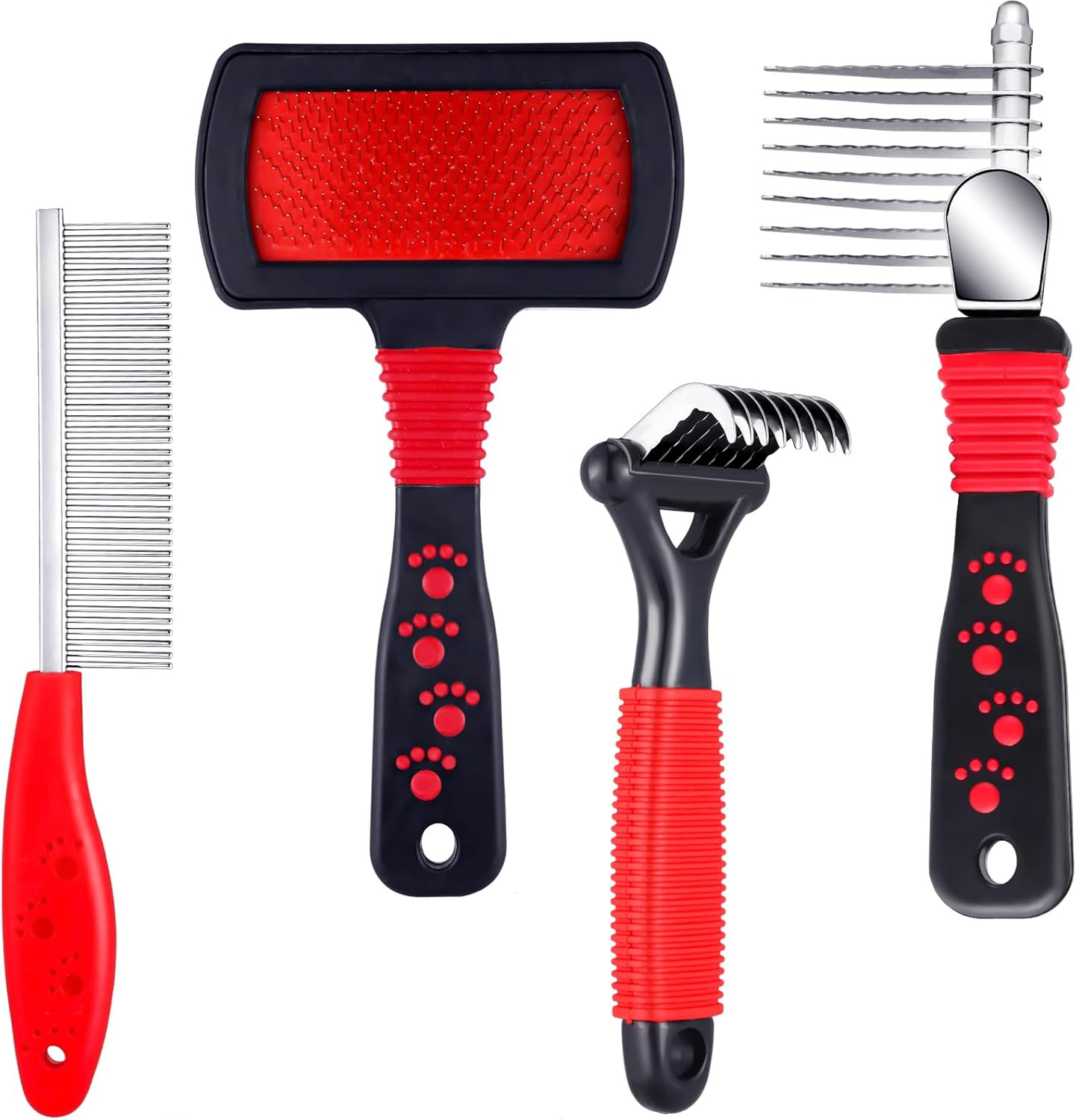 4 Pieces Pet Grooming Kit - Dematting Combs, Slicker Brush, and Steel Comb for R