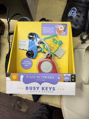 FAO Schwarz Busy Keys Lights & Sounds Infant Toddler Toy Car Key Ring Fob 10m+