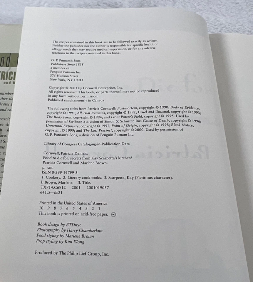 Food to Die For: Secrets from Kay Scarpetta’s Kitchen Patricia Cornwell 1st Ed - Image 4 of 4