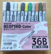 DELETER Neopiko-Color Dual Tipped Alcohol Markers APPLICATION 36 Colors Set 36B