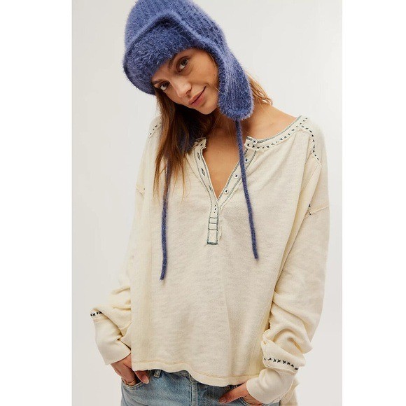 NWOT Free People We The Free Taylor Henley Tunic Top | Vintage White | Sz Large