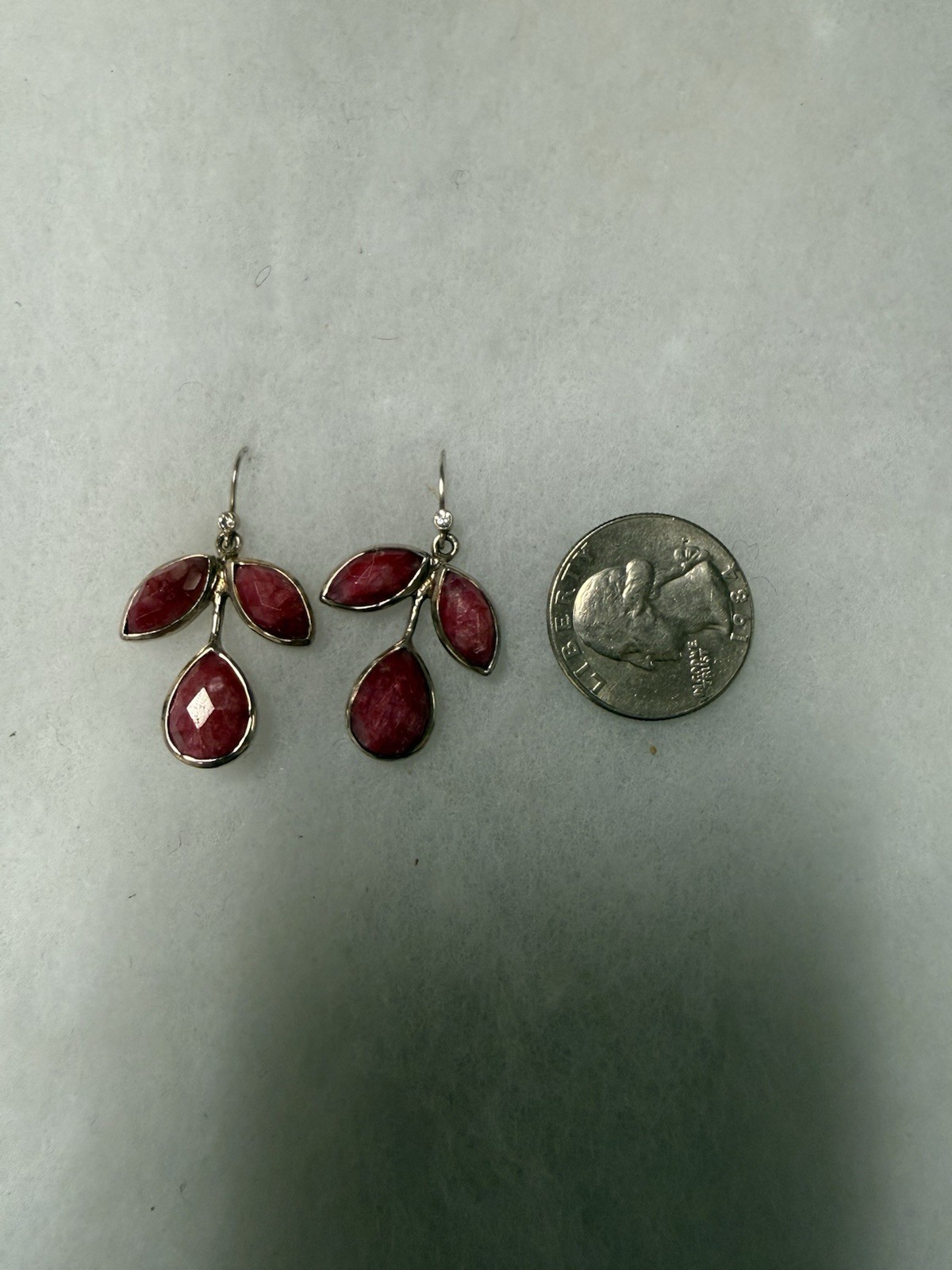 925 Sterling Silver Ruby Fruit Cherry Dangle Earr… - image 3