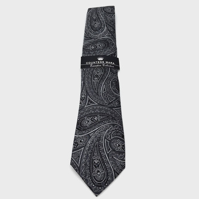 Countess Mara 100% Silk Tie Black Gray Silver Paisley Men's Designer Necktie NWT