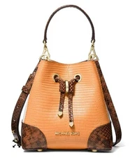 Michael Kors Mercer Gallery Bucket Shoulder Handbag Colorblock Python Print NEW