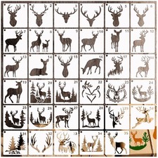 35 Pack Deer Stencils for Painting on Wood, 3 inches by 3 inches, white clear