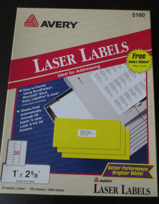 Avery Laser Labels 1'' X 2  5/8 100 Sheets Opened