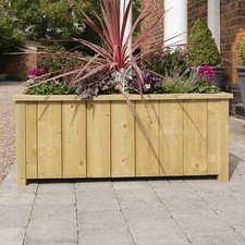 Image of Wooden Rectangular Planter Heritage Rowlinson 90L Outdoor Garden Box 100cm Brown