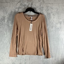 Steve Madden Womens Top L Long Sleeve Ribbed Scoop Neck Pajamas PJs Lounge Tan