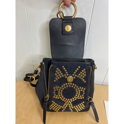 Chloe Rare Navy Blue Suede Gold Studded Faye Mini Backpack  display picture 1