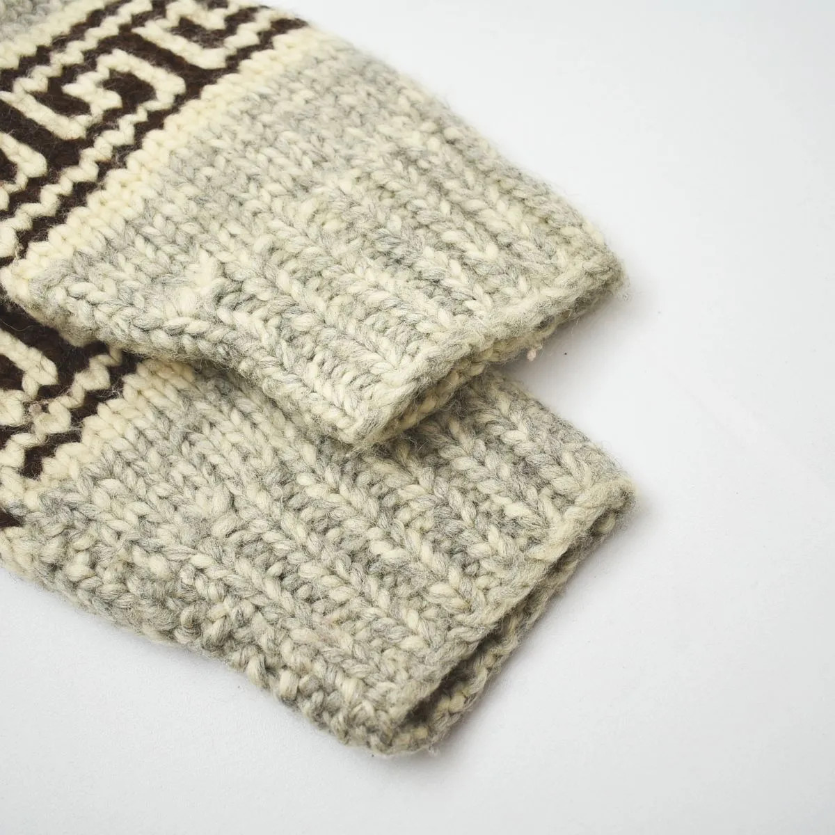 Vintage Zip-Up , Cowichan Knit Sweater with Eagle Pattern in Gray and Brown image 7