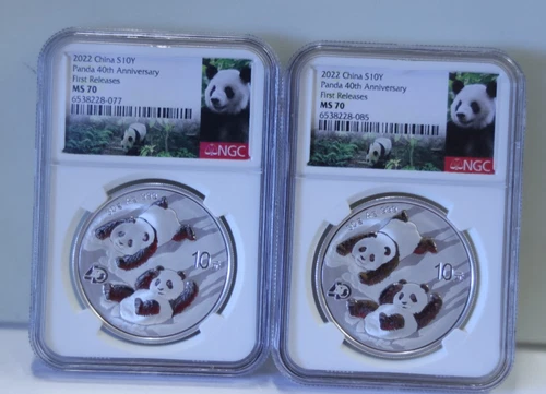 (2) 2022 China 30 Gram Silver Panda NGC MS70 Panda Label