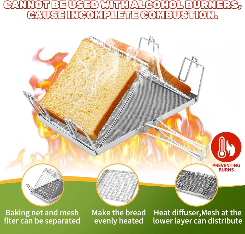 Stainless Steel Foldable Portable Camping Stovetop Toaster - Perfect for Hiking - Image 4 of 4
