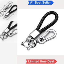 Leather Woven Keychain Handmade Key Ring Car Key Holder Zinc Alloy Clip Gift
