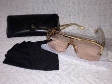 Fashion Square Unisex Clear Brown Oversized Flat Top Shield Rimless Sunglasses