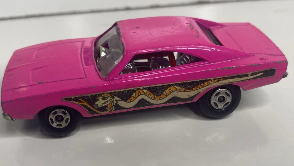 2) Caja de cerillas Lesney Superfast 1971 vintage n.º Lote 70 Dodge Charger Dragster Rosa Foto 4 de 4