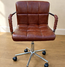 Vintage Brown Leather-Style Swivel Office Chair – Retro Industrial