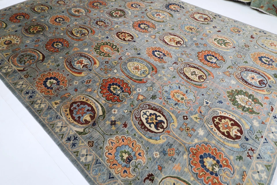 10 x 14 ft Suzani Gray Area Rug Afghan Hand Knotted Veg Dye Wool oriental Rug - Image 2 of 4