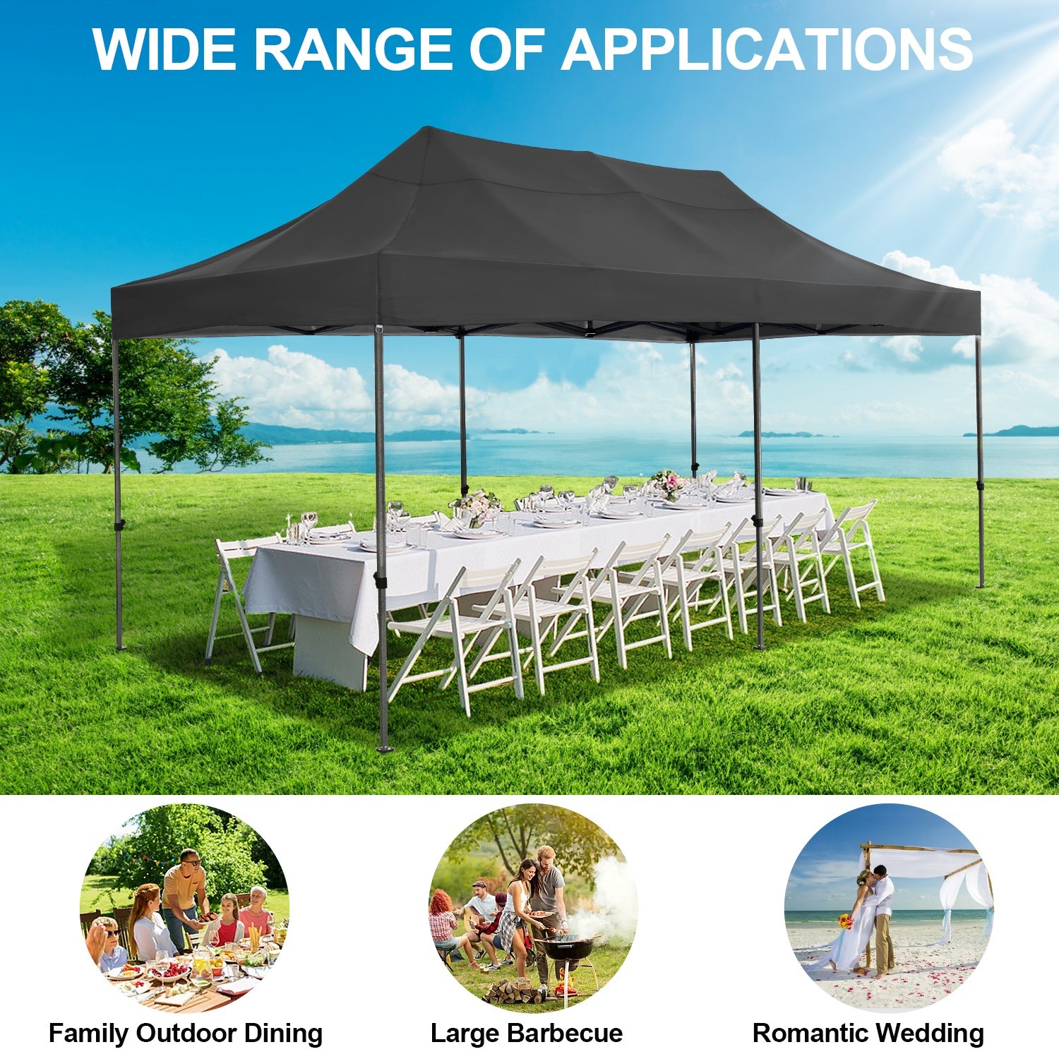 Pop up Canopy 10x20ft Heavy Duty Gazebo Instant Commercial Tent Frame Thickened