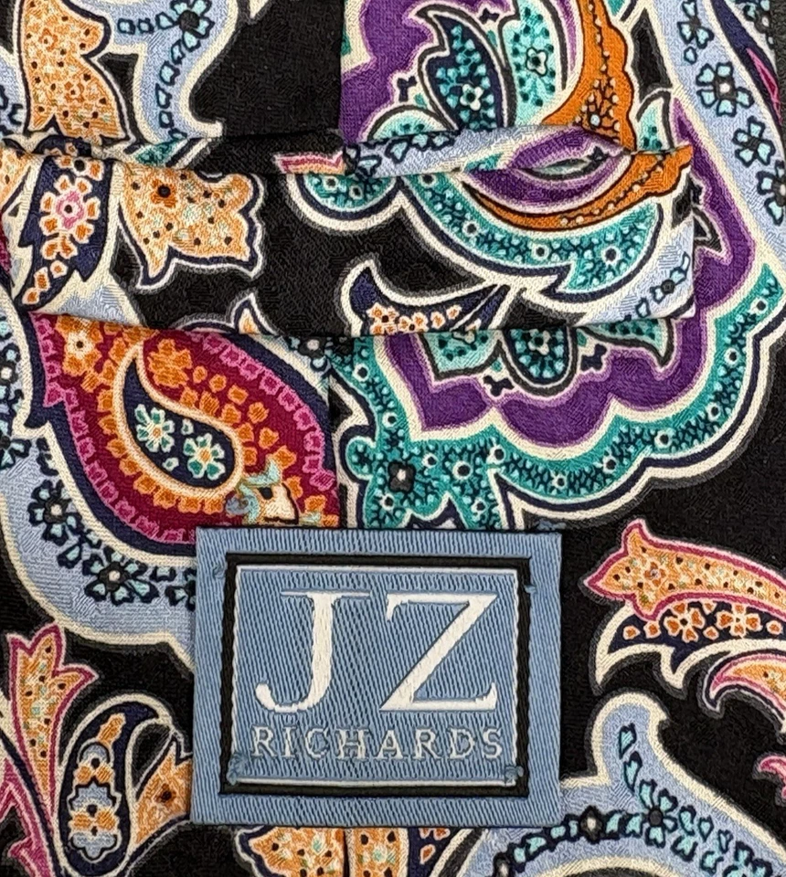 JZ RICHARDS галстук мужской 100% шелк валун пейсли многоцветный сделано в США 61» EUC - Изображение 4 из 4