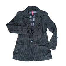 Ruby Ribbon Womens XS  Stretch Blazer Black White Geometric Business Office Core