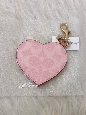 Coach Heart Bag Charm In Signature Canvas CEA22 Gold/Powder Pink