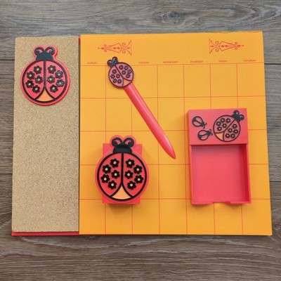 Vtg 70s Ladybug Desk Organizer Set Retro Stationery Office Decor MCM Springbok