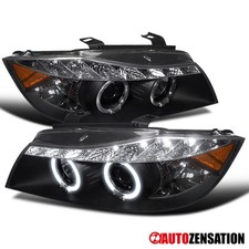 Fit 2006-2008 Bmw E90 E91 Sedan 323i 325i Led Halo Projector Headlights Black