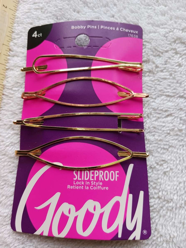 4 Goody Slideproof Decorative Open Oval Design Bobby Slide Hair Pins Metal Gold