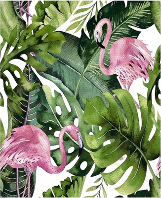 Peel and Stick Wallpaper Pink Flamingo Wallpaper Tropical Palm Leaf Removable...