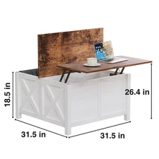 47 Inch Lift Adjustable Shelf Coffee Table with Sliding Barn Door with Hidden St