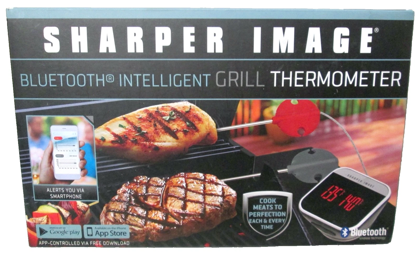 SHARPER IMAGE BLUETOOTH INTELLIGENT GRILL THERMOMETER - NEW/SEALED