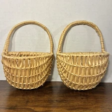 2 Basket Straw Wicker Woven with Handle Wall Mounted Hanging Basket Crafts Decor