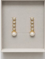 Elegant Moissanite & Freshwater Pearl Cascade Earrings 925 Sterling Silver Gold