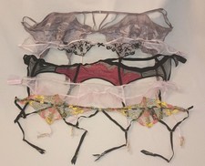 Victoria's Secret Garter Belt Lot X5 Dream Angel Floral Black Red Pink Lace Pur