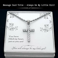 Gift From Dad to Daughter- Stainless Steel Zircon Gem Cross Necklace - Note Card