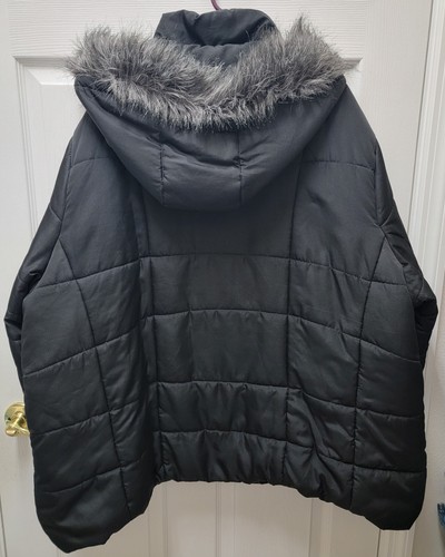 Marvin Richards N Y Women Puffer Faux Fur Hood Trim Black Jacket 3XL - Picture 2 of 2