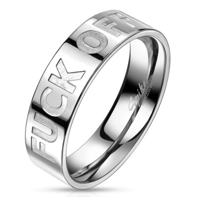 316L Edelstahl Ring Ring gravierte Buchstaben Fuck Off Silber Punk Biker Herren