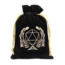 New 5 x 7 Black Velveteen Dice Bag with Gold Trim  Drawstring