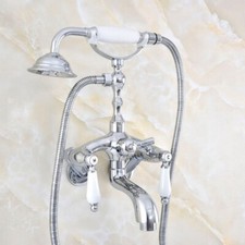 Chrome Wall Mount Bathtub Clawfoot Tub Faucet W/ Hand Shower Adjustable 3 3/8"